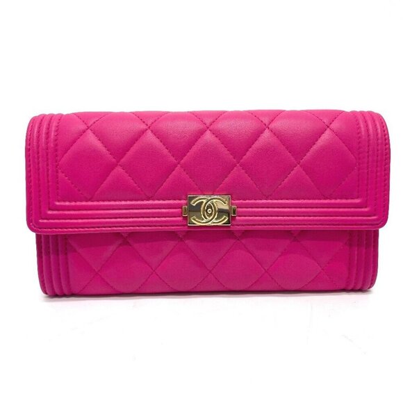 CHANEL Matelasse Boy Chanel Long Wallet (with Coin Compartment) Pink